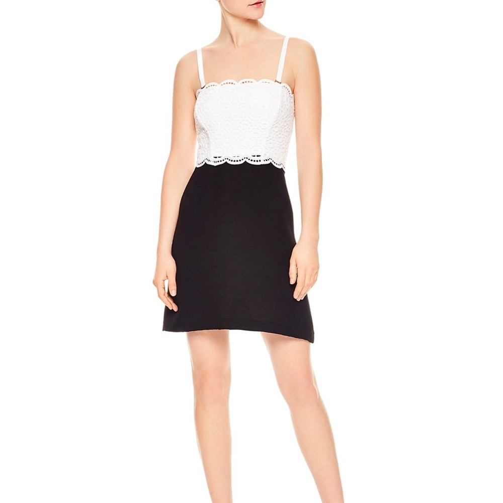 Sandro Strappless Black and White Lace Mini Dress Size 36 Small/ Medium